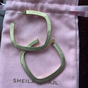 EUC Sheila Fajl Brushed Gold-Tone Earrings Square Elisa Hoops